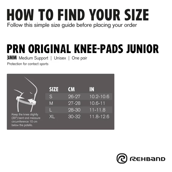 Rehband_PRN_Original Knee_Pad Jr gyerek térdvédő mérettábla