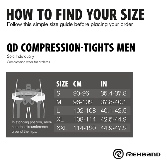 REHBAND QD Compression Shorts Black kompresszió_ alánadrág mérettáblázat